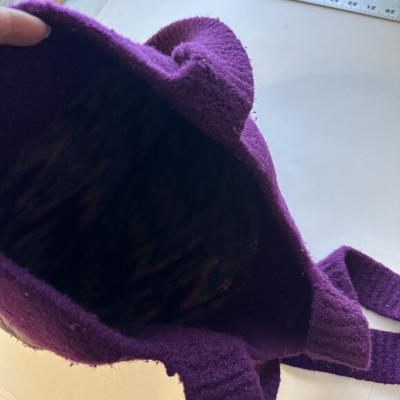 Handmade Purple Wool Shoulder Bag Geometric Multicolor Pattern Artisan - Picture 8 of 8